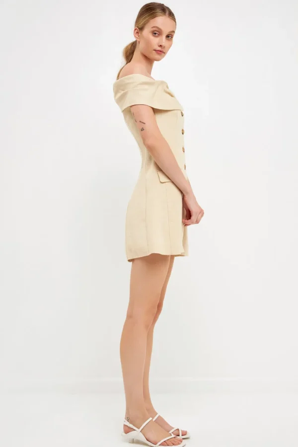 ENGLISH FACTORY Tops*- Off Shoulder Linen Dress IVORY