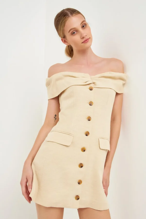 ENGLISH FACTORY Tops*- Off Shoulder Linen Dress IVORY