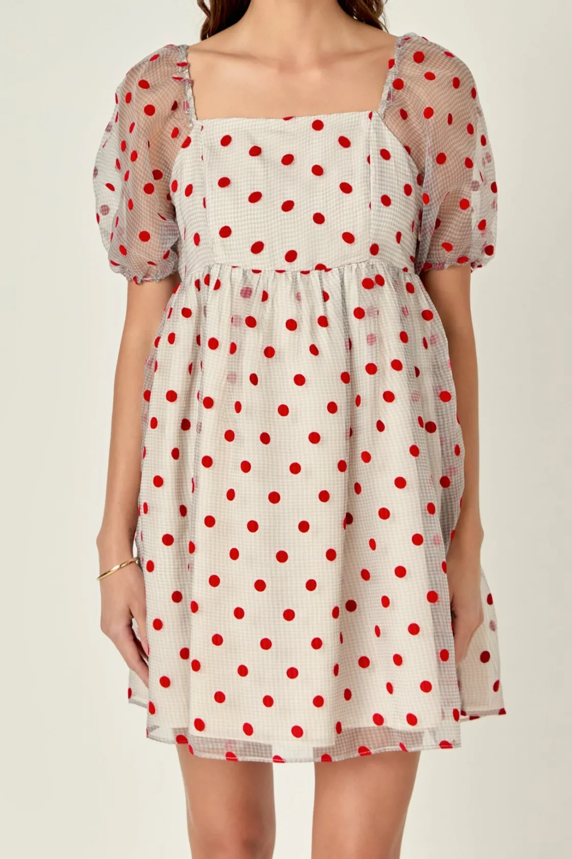 english_factory__organza__0-2.webp ENGLISH FACTORY Tops*- Organza Polka Dot Mini Dress MULTI/REDDOT