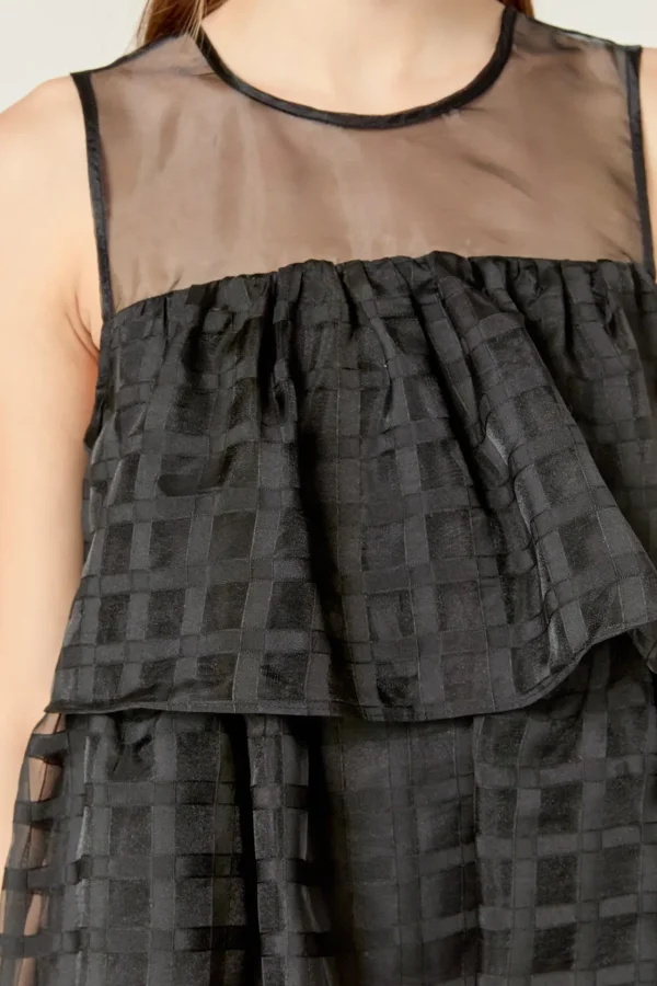 ENGLISH FACTORY Tops*- Organza Gridded Tiered Sleeveless Mini Dress