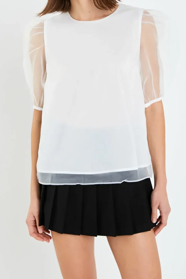 ENGLISH FACTORY Tops*- Organza Puff Sleeve Top