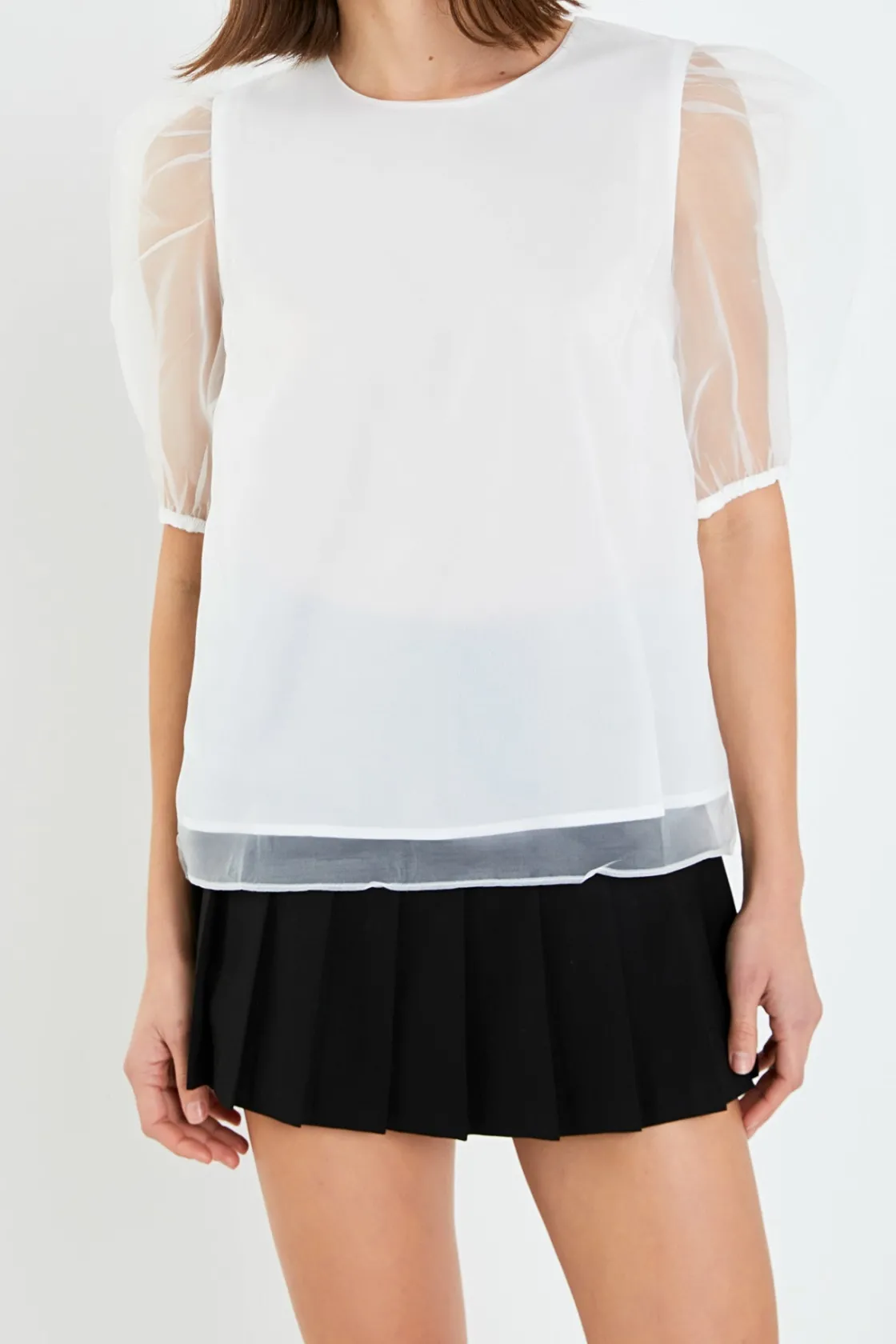 english_factory__organza__0.webp ENGLISH FACTORY Tops*- Organza Puff Sleeve Top