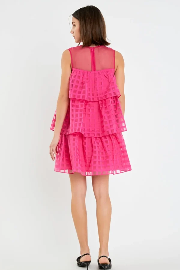 ENGLISH FACTORY Tops*- Organza Gridded Tiered Sleeveless Mini Dress