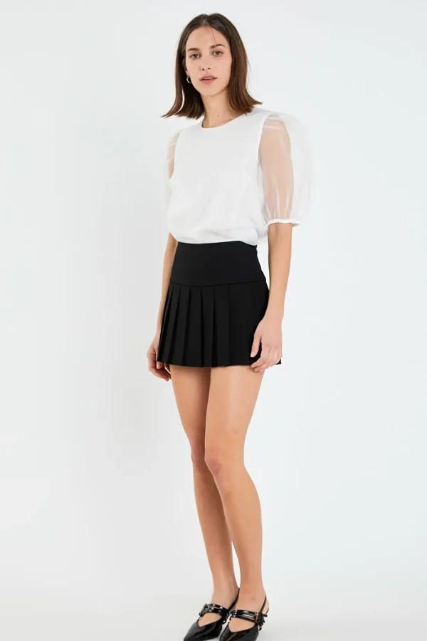 ENGLISH FACTORY Tops*- Organza Puff Sleeve Top