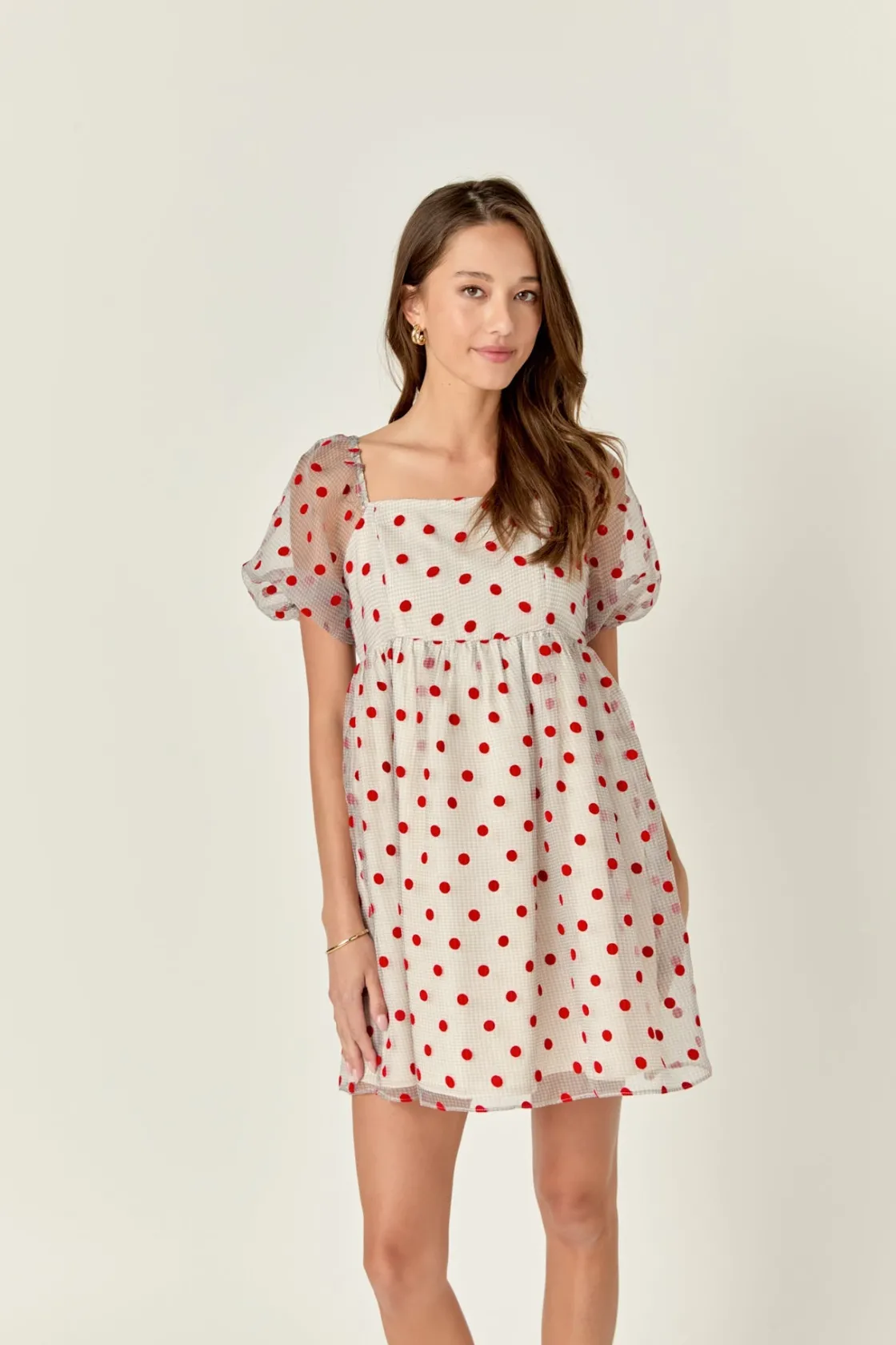 english_factory__organza__3-2.webp ENGLISH FACTORY Tops*- Organza Polka Dot Mini Dress MULTI/REDDOT