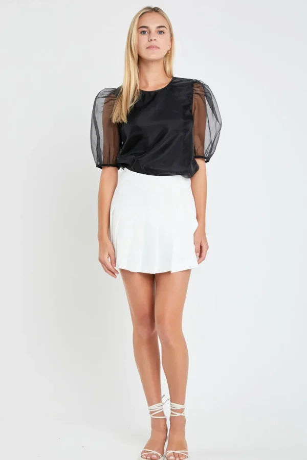 ENGLISH FACTORY Tops*- Organza Puff Sleeve Top
