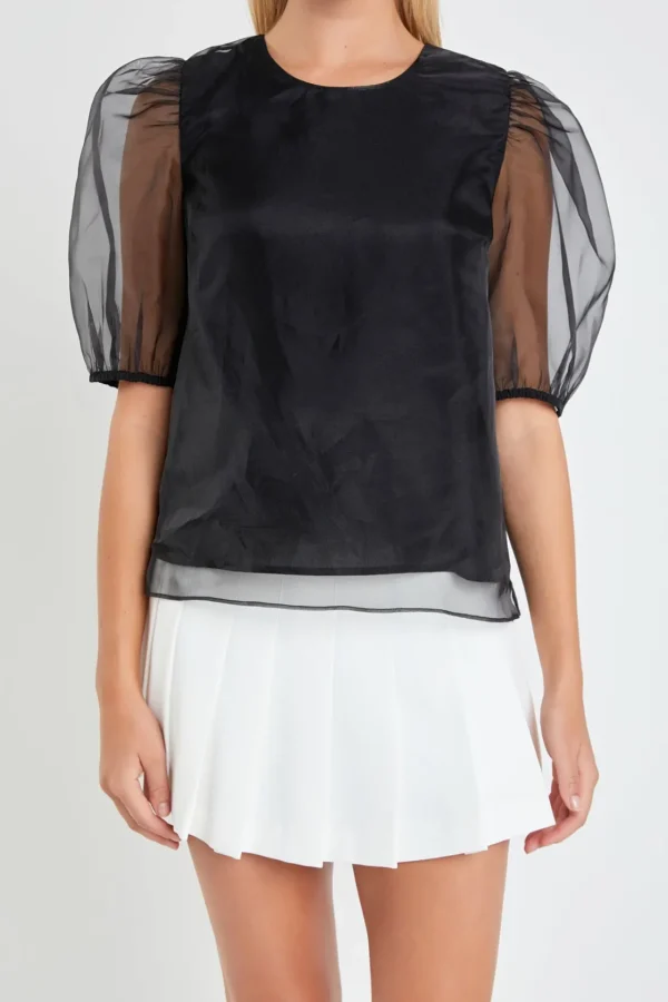 ENGLISH FACTORY Tops*- Organza Puff Sleeve Top
