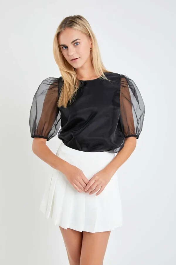 ENGLISH FACTORY Tops*- Organza Puff Sleeve Top