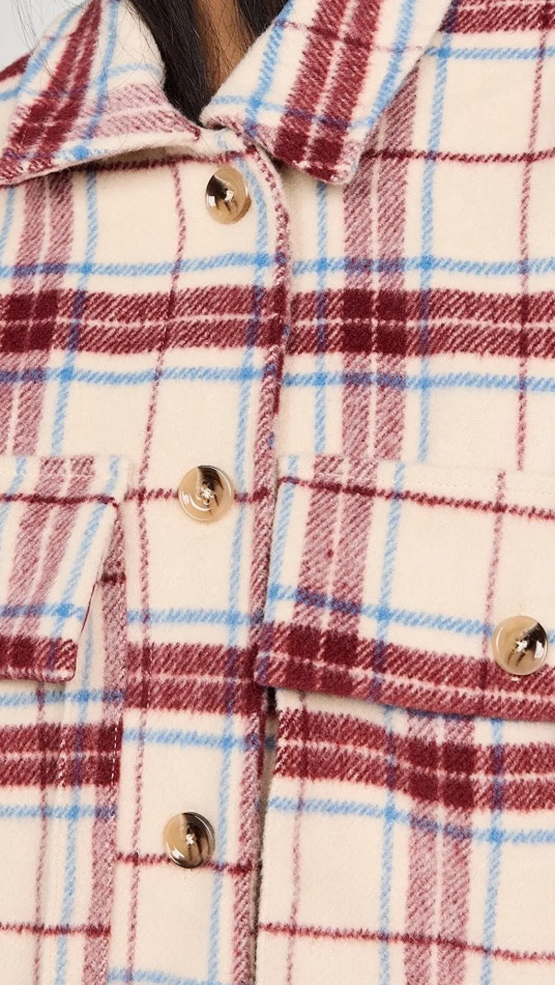 english_factory__oversize_0.webp ENGLISH FACTORY Tops*- Oversized Plaid Shacket with Pockets MAROONCOMBO