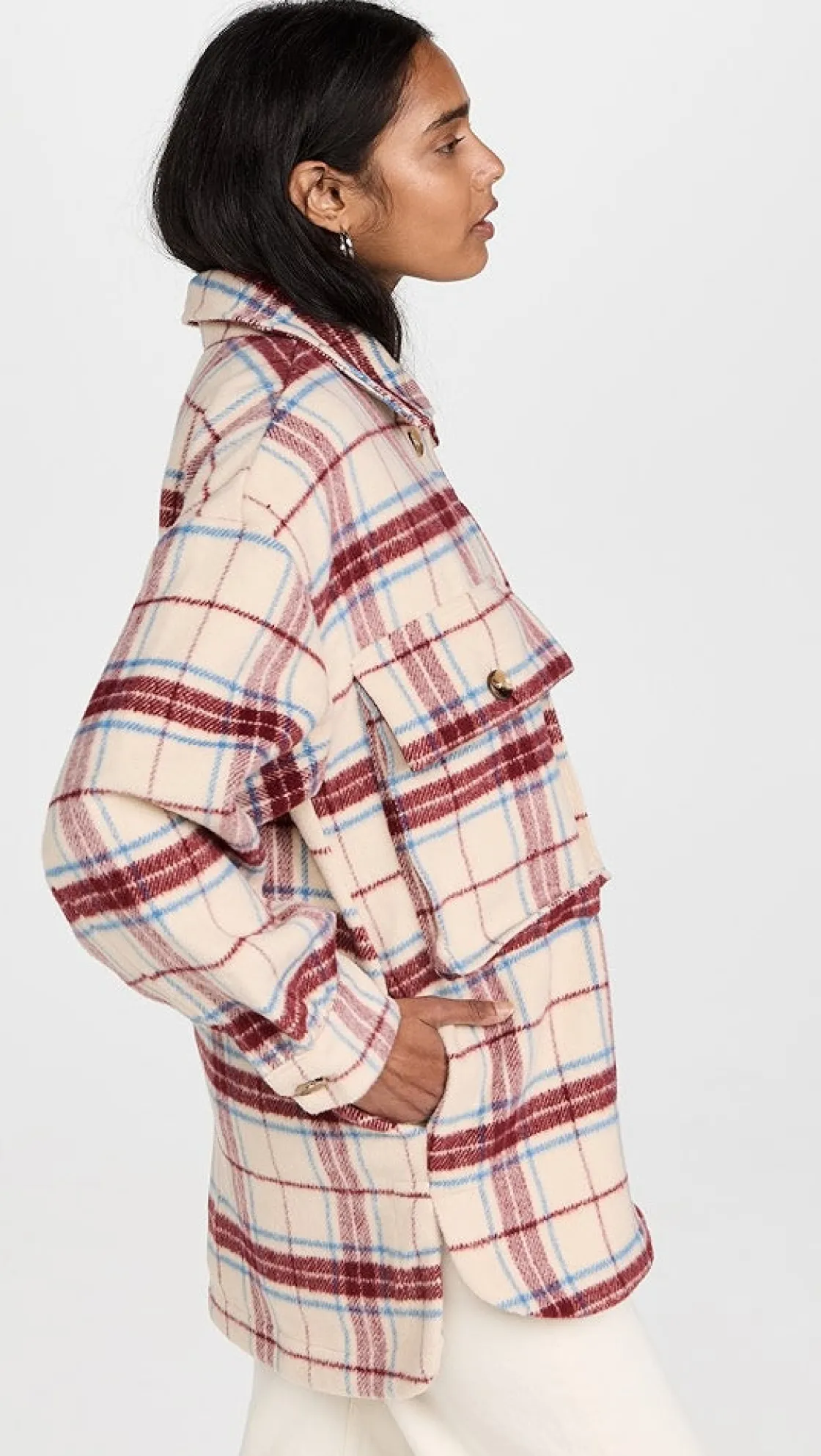 english_factory__oversize_2.webp ENGLISH FACTORY Tops*- Oversized Plaid Shacket with Pockets MAROONCOMBO