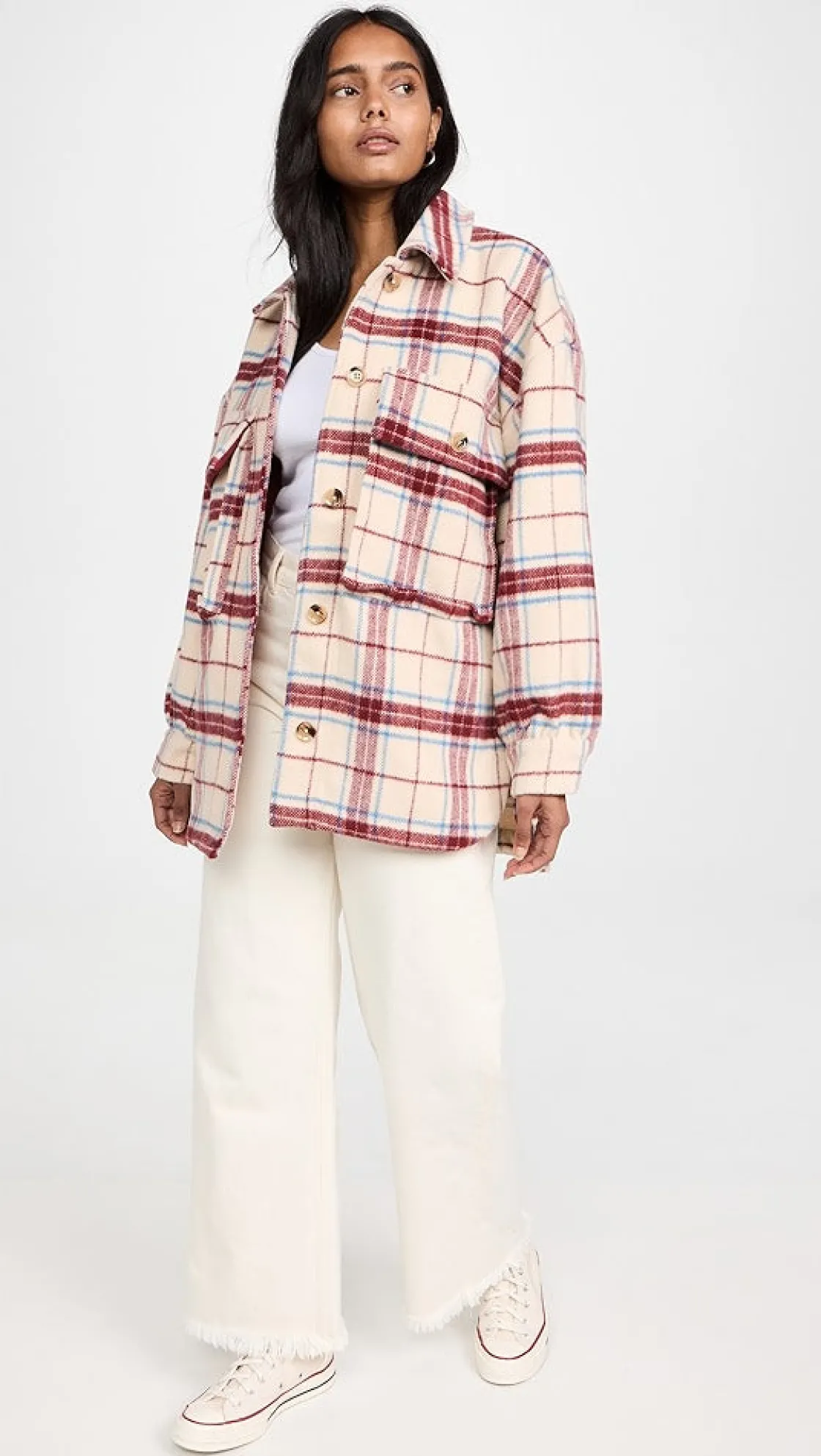 english_factory__oversize_3.webp ENGLISH FACTORY Tops*- Oversized Plaid Shacket with Pockets MAROONCOMBO