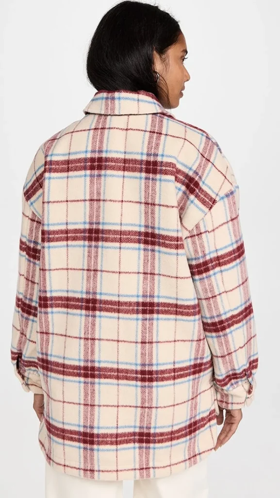 ENGLISH FACTORY Tops*- Oversized Plaid Shacket with Pockets MAROONCOMBO