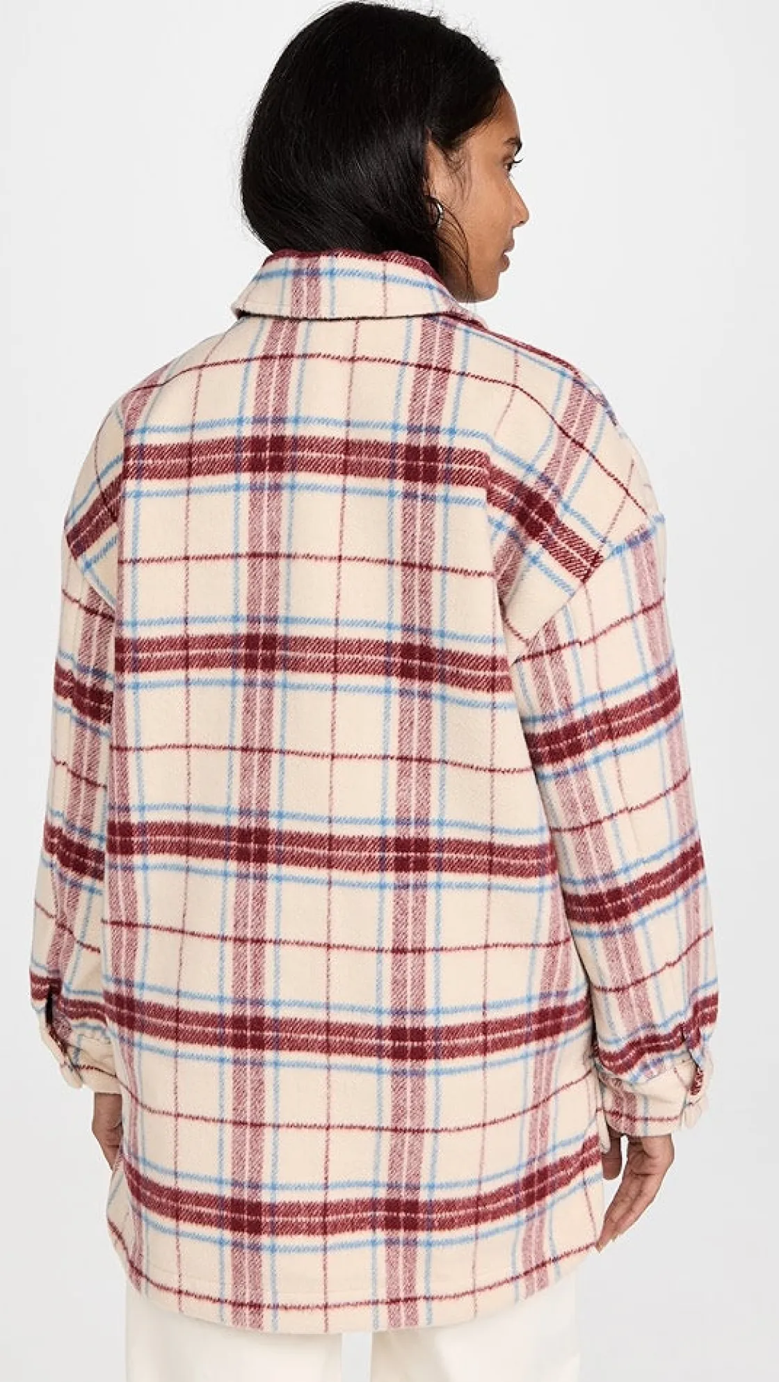 english_factory__oversize_4.webp ENGLISH FACTORY Tops*- Oversized Plaid Shacket with Pockets MAROONCOMBO