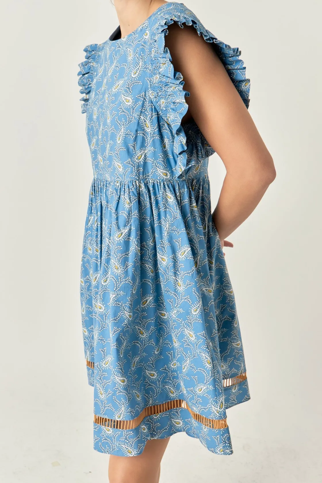 english_factory__paisley__0.webp ENGLISH FACTORY Tops*- Paisley Print Ruffle Sleeve Mini Dress BLUEMULTI
