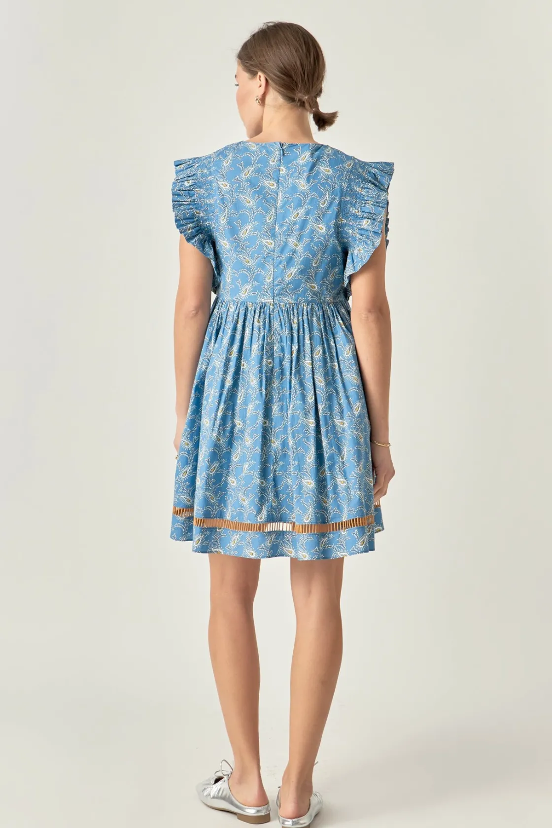 english_factory__paisley__2.webp ENGLISH FACTORY Tops*- Paisley Print Ruffle Sleeve Mini Dress BLUEMULTI