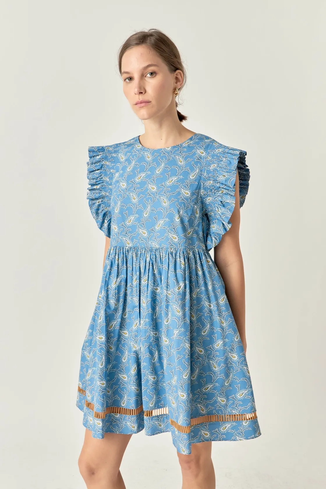 english_factory__paisley__3.webp ENGLISH FACTORY Tops*- Paisley Print Ruffle Sleeve Mini Dress BLUEMULTI
