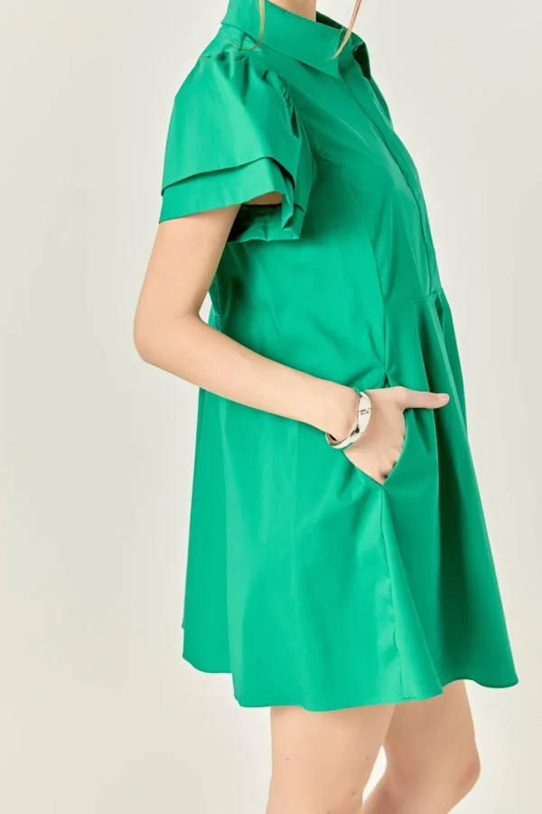 ENGLISH FACTORY Tops*- Peplum Shirt Mini Dress GREEN