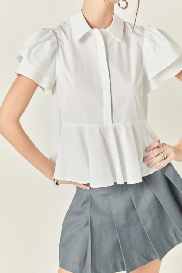 ENGLISH FACTORY Tops*- Peplum Shirt Top WHITE