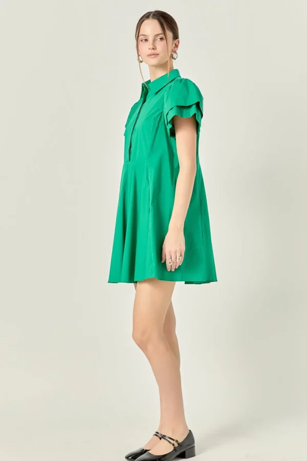 ENGLISH FACTORY Tops*- Peplum Shirt Mini Dress GREEN