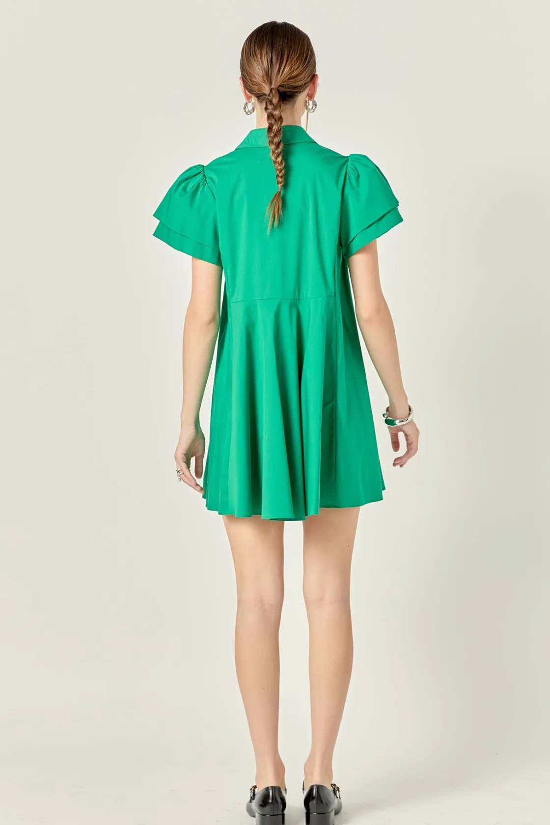 english_factory__peplum_s_2-1.webp ENGLISH FACTORY Tops*- Peplum Shirt Mini Dress GREEN