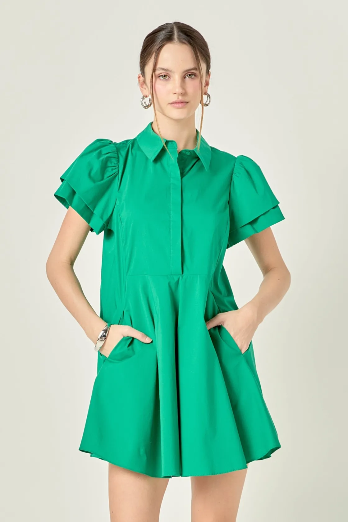 english_factory__peplum_s_3-1.webp ENGLISH FACTORY Tops*- Peplum Shirt Mini Dress GREEN