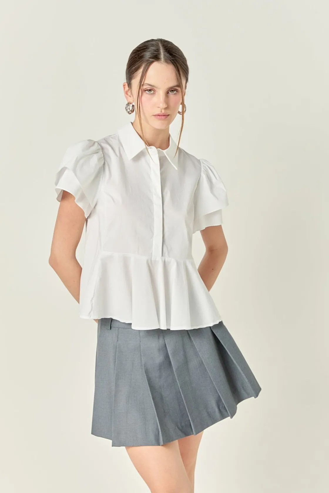 english_factory__peplum_s_3.webp ENGLISH FACTORY Tops*- Peplum Shirt Top WHITE
