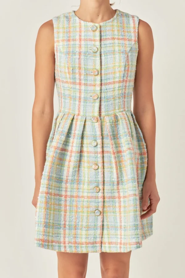 ENGLISH FACTORY Tops*- Plaid Boucle Mini Dress MULTI