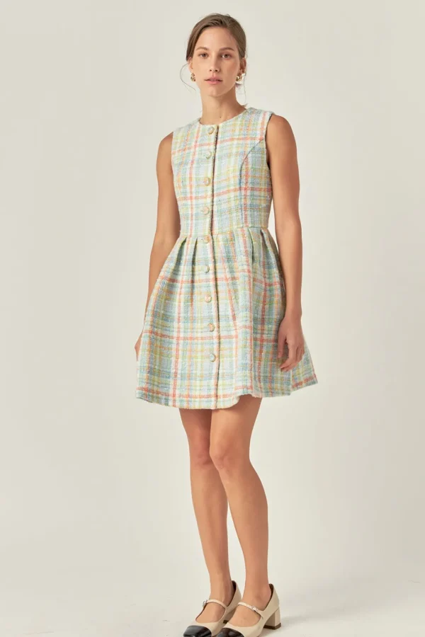 ENGLISH FACTORY Tops*- Plaid Boucle Mini Dress MULTI