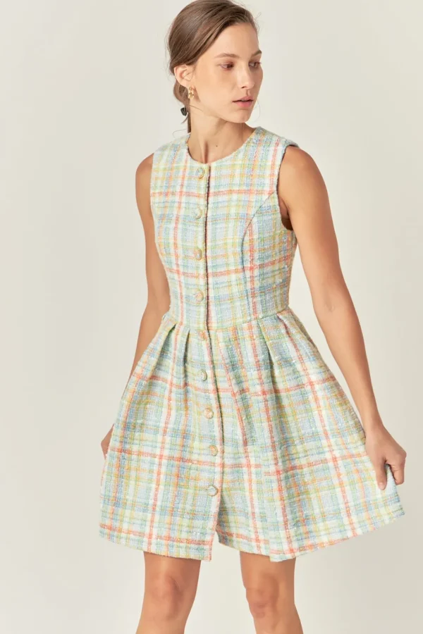 ENGLISH FACTORY Tops*- Plaid Boucle Mini Dress MULTI