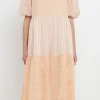 ENGLISH FACTORY Tops*- Plaid Check Midi Dress ORANGE