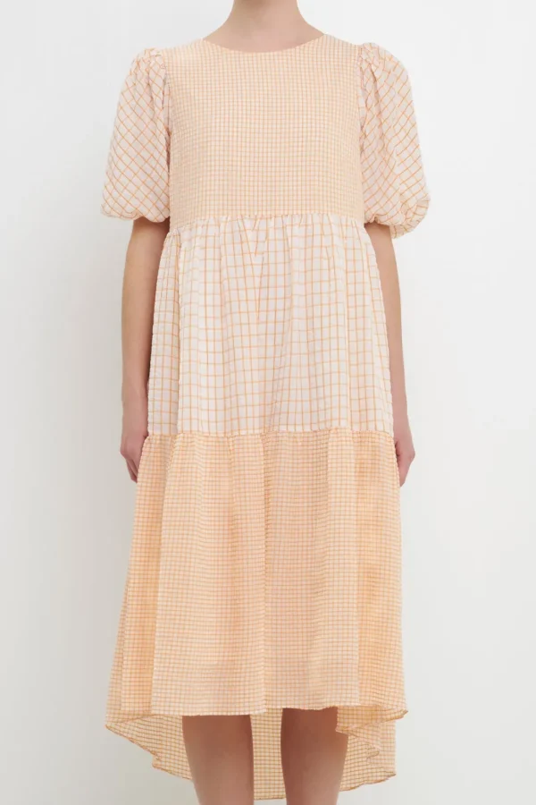 ENGLISH FACTORY Tops*- Plaid Check Midi Dress ORANGE