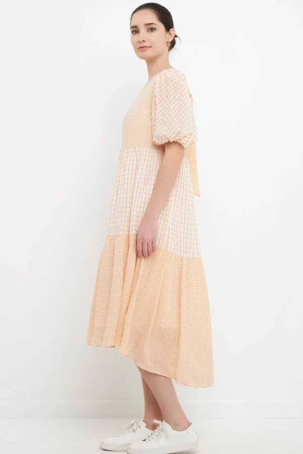 ENGLISH FACTORY Tops*- Plaid Check Midi Dress ORANGE