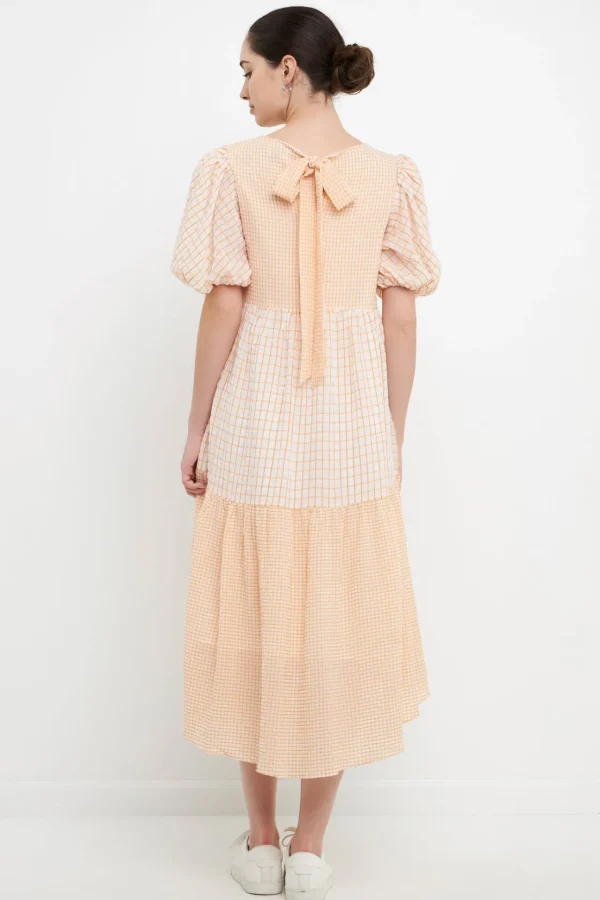 ENGLISH FACTORY Tops*- Plaid Check Midi Dress ORANGE