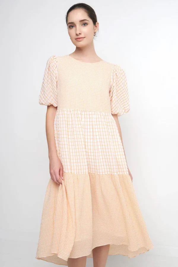 ENGLISH FACTORY Tops*- Plaid Check Midi Dress ORANGE