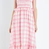 ENGLISH FACTORY Tops*- Plaid Ruffled Midi Dress RED