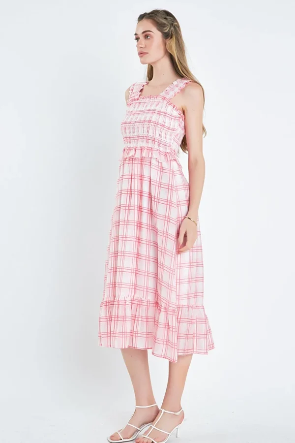 ENGLISH FACTORY Tops*- Plaid Ruffled Midi Dress RED