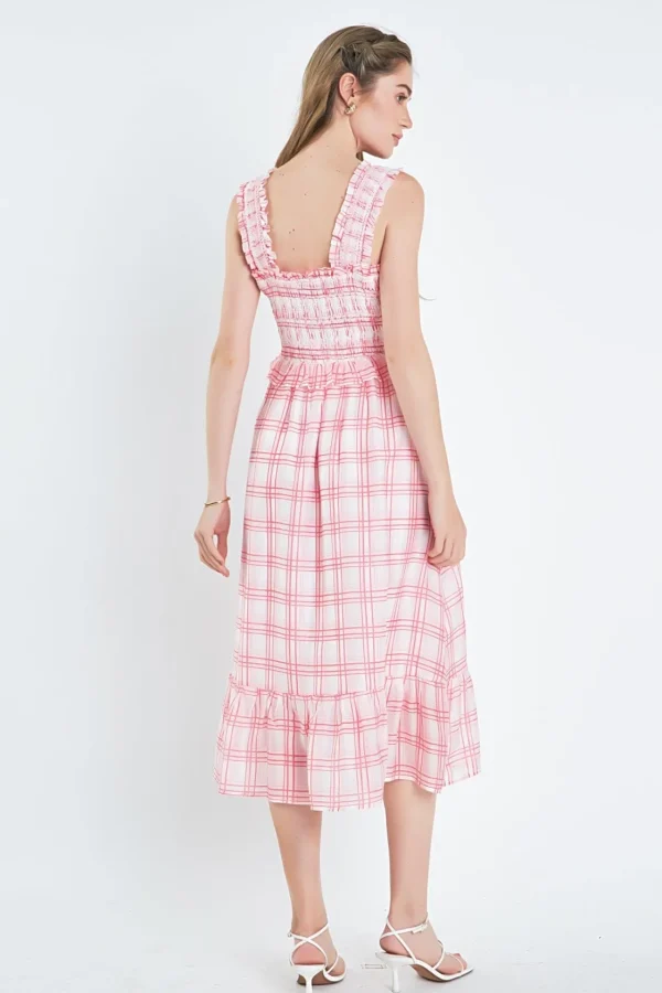 ENGLISH FACTORY Tops*- Plaid Ruffled Midi Dress RED