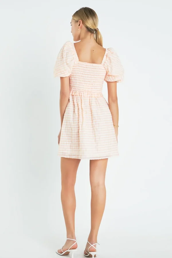 ENGLISH FACTORY Tops*- Plaid Smocked Mini Dress WHITE/CORAL