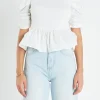ENGLISH FACTORY Tops*- Pleated Puff Sleeve Top in WHITE