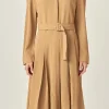 ENGLISH FACTORY Tops*- Pleated Collared Long Sleeve Midi Dress