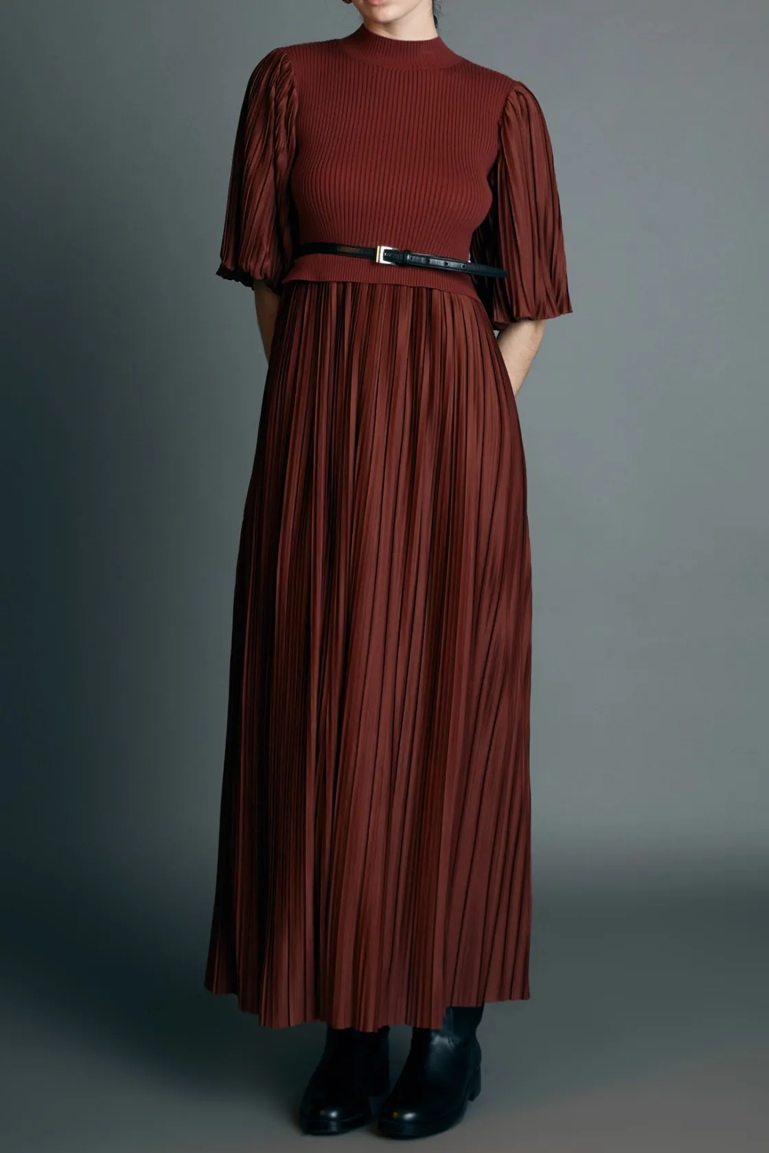 english_factory__pleated__0-11.webp ENGLISH FACTORY Tops*- Pleated Mix Media Maxi Dress