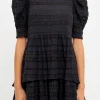 ENGLISH FACTORY Tops*- Pleated Fabric High-Low Dress BLACK