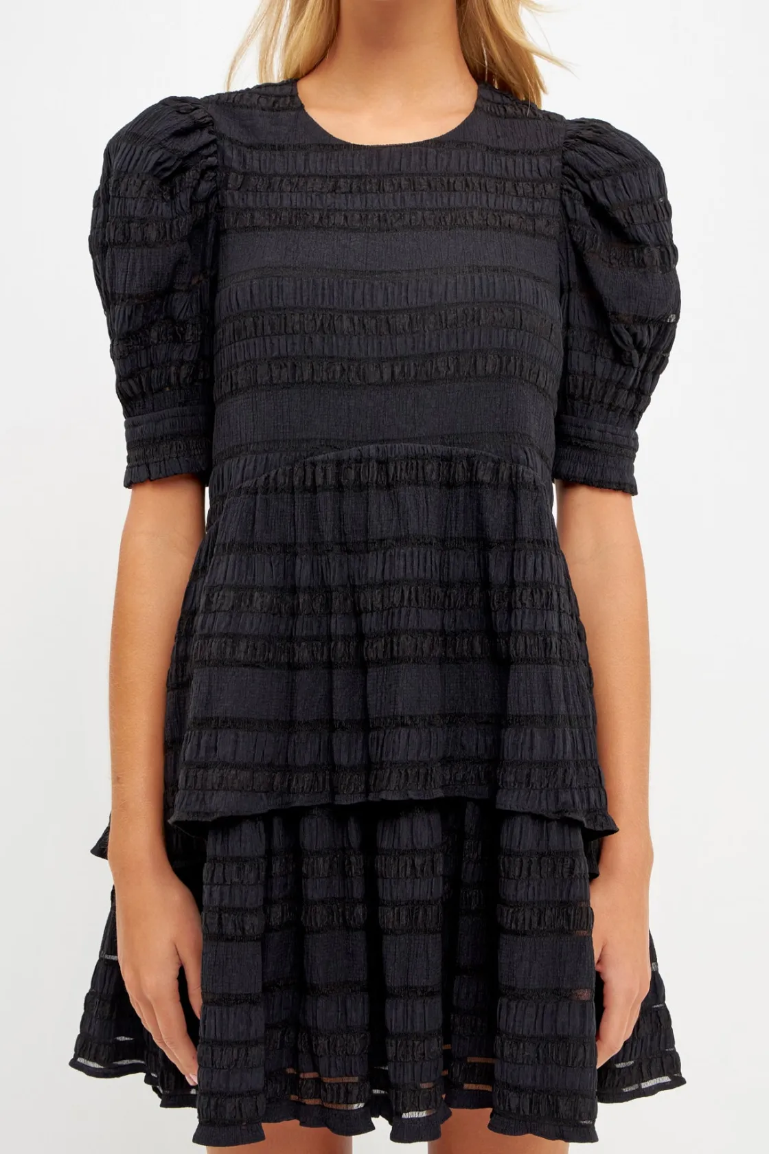 english_factory__pleated__0-12.webp ENGLISH FACTORY Tops*- Pleated Fabric High-Low Dress BLACK
