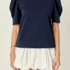 ENGLISH FACTORY Tops*- Pleated Puff Sleeve T-Shirt