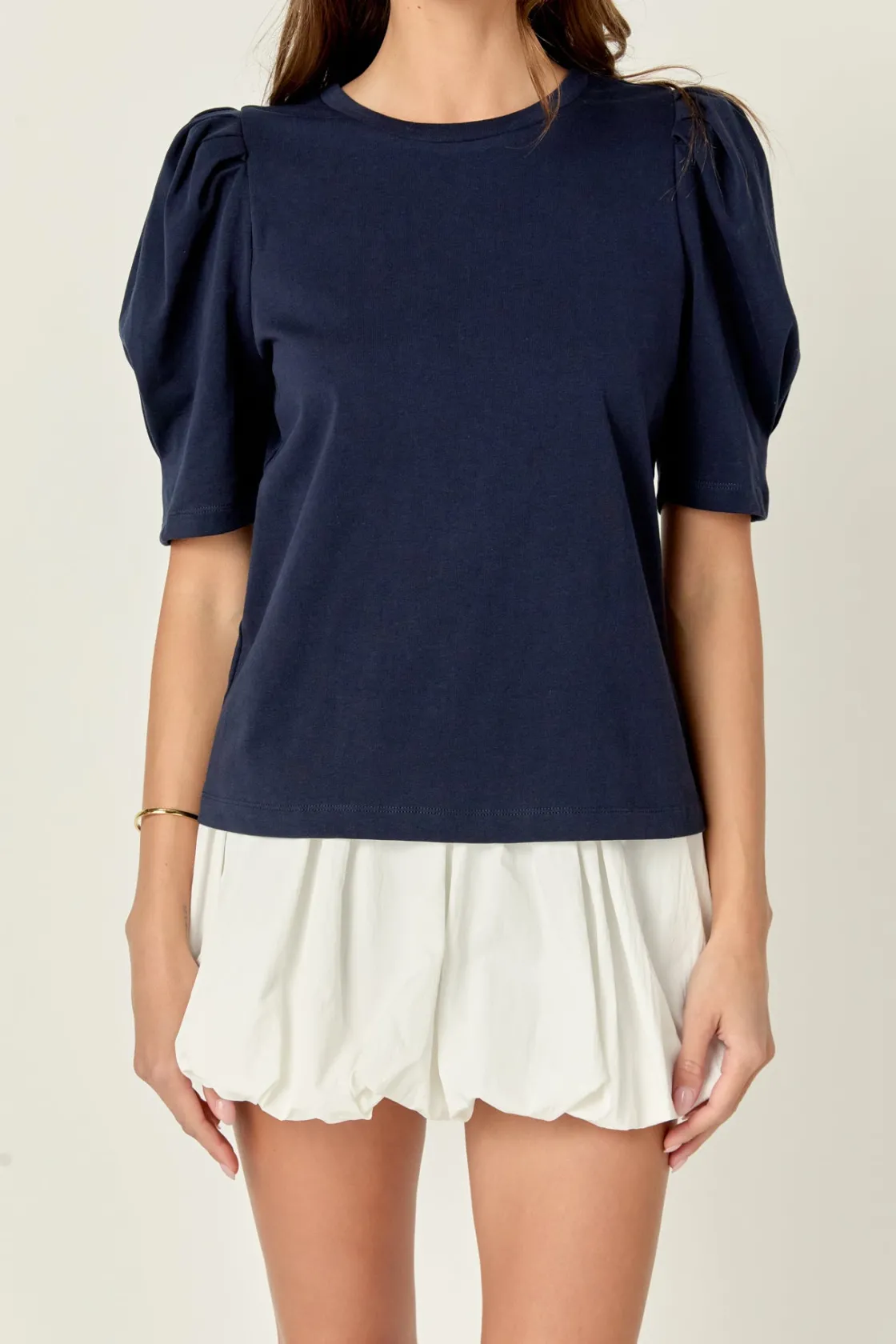 english_factory__pleated__0-3.webp ENGLISH FACTORY Tops*- Pleated Puff Sleeve T-Shirt