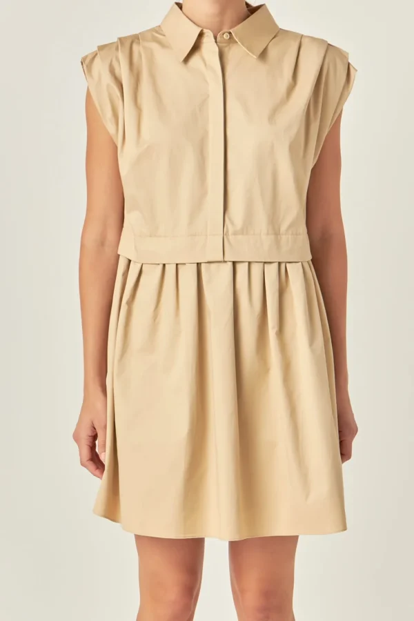 ENGLISH FACTORY Tops*- Pleated Shoulder Shirt Dress