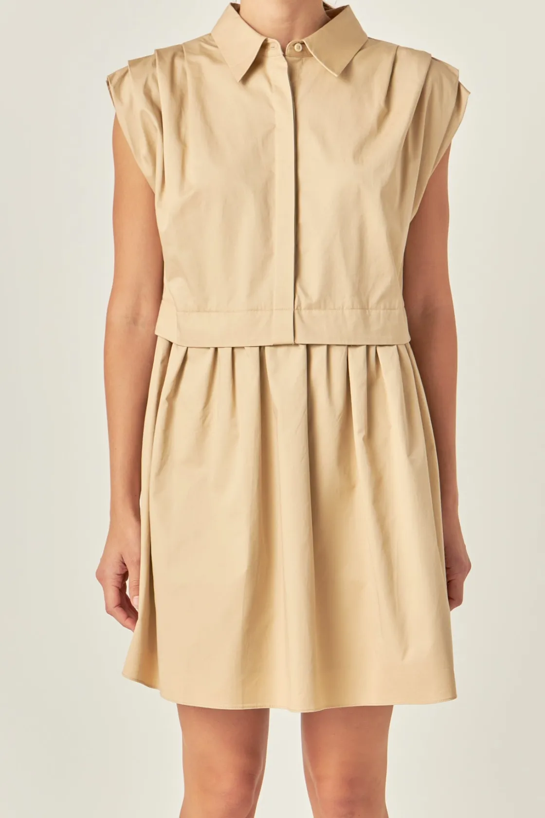 english_factory__pleated__0-4.webp ENGLISH FACTORY Tops*- Pleated Shoulder Shirt Dress