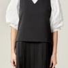 ENGLISH FACTORY Tops*- Pleated Sleeveless Mini Dress BLACK