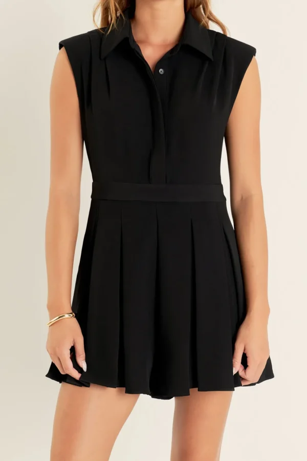 ENGLISH FACTORY Tops*- Pleated Romper BLACK