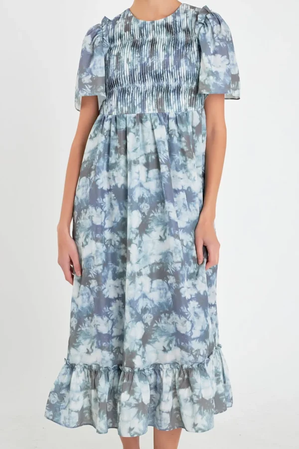 ENGLISH FACTORY Tops*- Pleated Tie Die Maxi Dress GREEN
